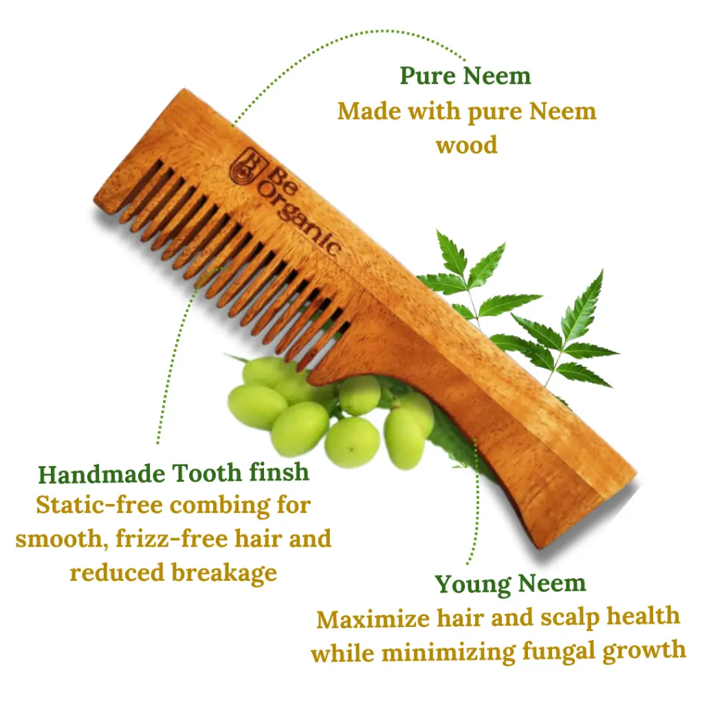 Oil Treated Pure Kacchi Neem Wooden Comb Combo of 2 - Handle Comb and Pocket Comb